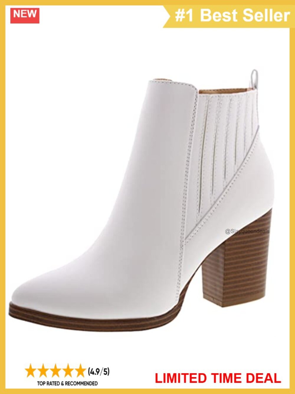 Womens Ankle Boots Chunky Stacked Mid Heel Elastic Chelsea Vegan Faux Leather